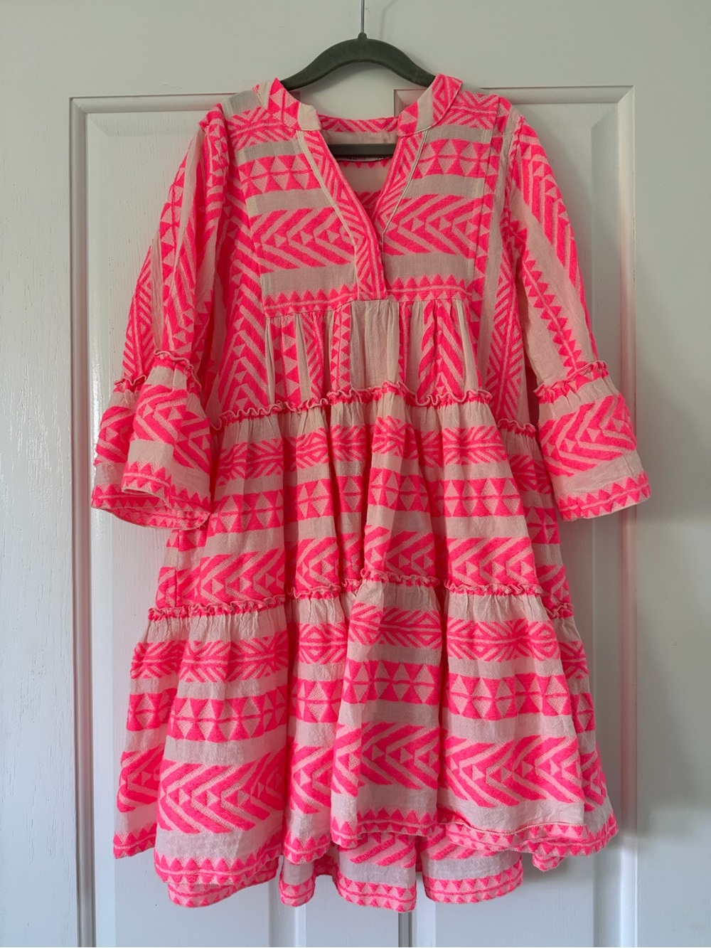 Devotion Twins Stars Pink Neon Geo Print Girls Dress (8-10y)